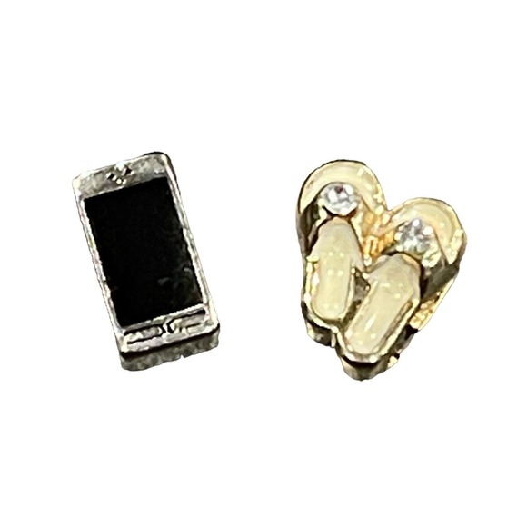 Lot Of 2 Origami Owl Cell Phone & Rhinestone Flip Flops Charms For Living Locket - Picture 2 of 4